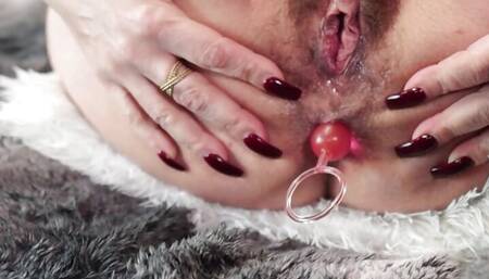 Extreme anal beads insertion by a real amateur milf