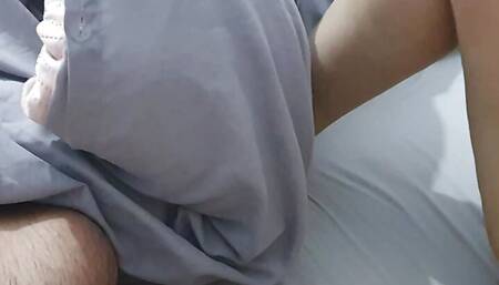 Step mom first footjob in bed with step son