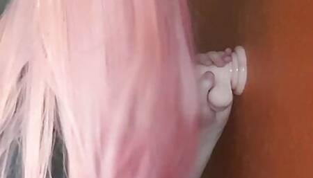 Sissy Maid pleases dildo