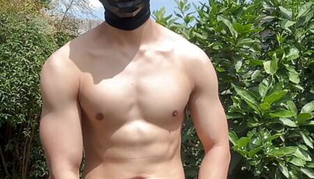Asian Muscle Guy Jacks Off Outdoors