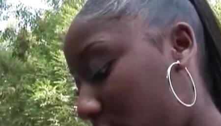 Her shaved ebony pussy got instantly wet when the ebony babe saw an amazing BBC