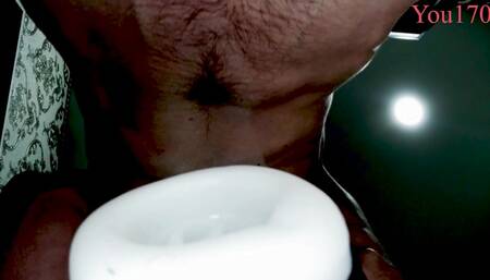 The guy fucks all his toys and cums inside, a lot of pleasure and sperm with moans