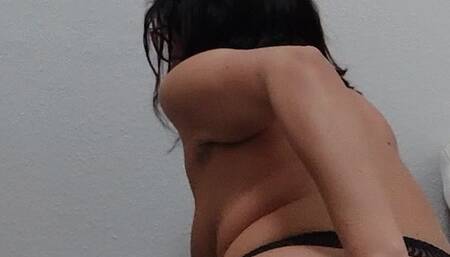 Sub mom riding a glass anal plug and gaping her ass to please her Master