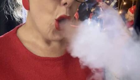 Red close-up - MARLBORO REDS - Lots of smoker's cough - Deep Inhales - Dangling - Multiple pumps - Long drag - Smoke rings - Red Lipstick - Long natural nails