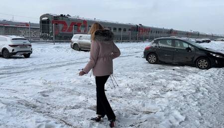 girl was walking along a rough road in high heels and tripped, she twisted her ankle and seemed to have broken her toe