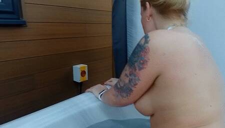 Spank slave and let her cum in hot tub