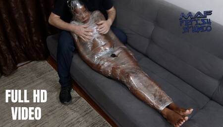 Luana wrapped in plastic film. Tickling, bastinado and imposed orgasms! (FULL HD VIDEO)