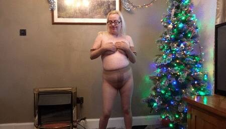 playing wearing tan stockings and pantyhose