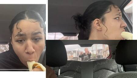 360P Embarrased latina gets Blowjob prank with banana in car
