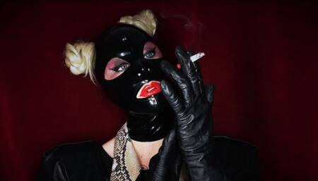 Mother of Masks - Smoking With My Favourite Pair of Vintage Leather Gloves in My Latex Pontail Hood