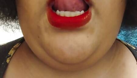 BBW wearing red lipstick