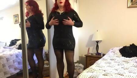 Deanna CD doll in black short glitter dress