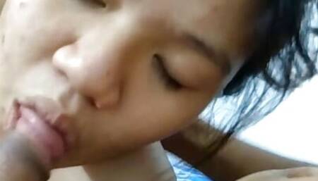Vietnamese teen girl with big pussy gives amazing blowjob