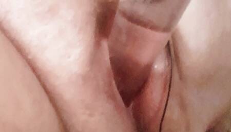 Fucking my huge glass toy