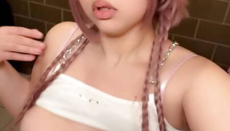 Kinky horny slut in the bathroom stall