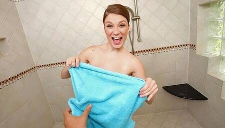 Good busty teen Dillion Carter plays with her shaved pussy