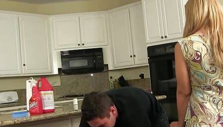 Cleaning can wait as blonde MILF Stevie Lix spreads her legs for the cleaning man