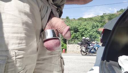 flashing dick at the side of the road.