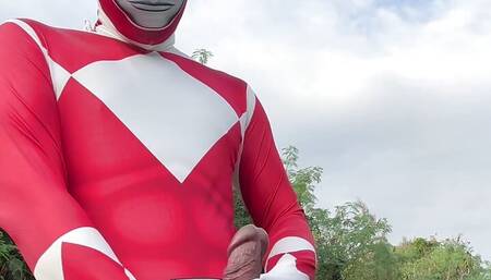 Power Ranger wanking outdoor.