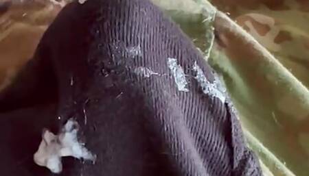 Army solider jerks off in uniform wearing his roommate's black boxer briefs