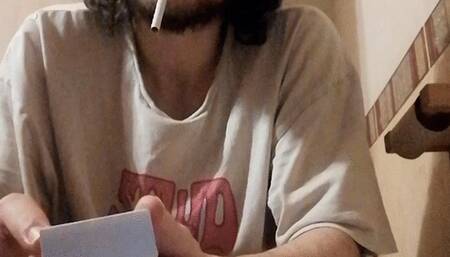 Smoking a 100's Red in the bathroom just woken up