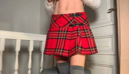 Checked skirt and Christmas panties