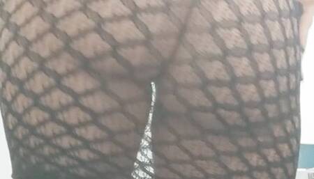 Big ass in fishnet dress