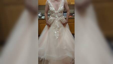 Showing off and cumming in popular prom queen's ball gown