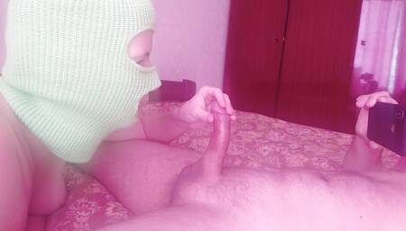 Ukrainian stepmom sucks and jerks her stepson's young hard dick until he cums with hot cum