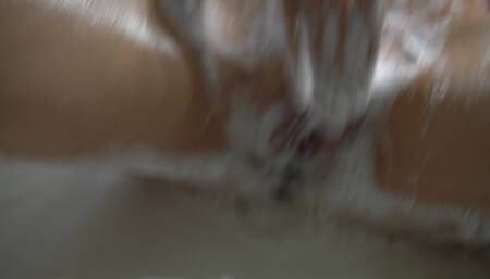 Cumming covered in foam