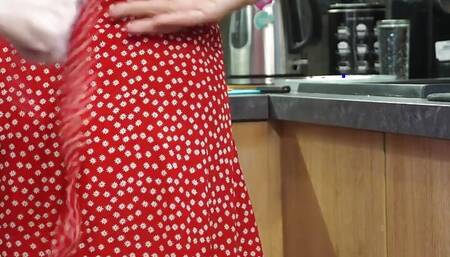 Mature Cooking in Kitchen Gets Her Dress Pulled up and Hose Ripped for a Good Fuck