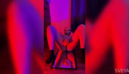 Bouncing on a dildo while getting shocked by a electric collar