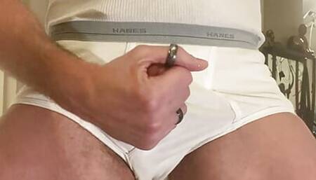 Stripping down to my vintage Hanes briefs and cumming