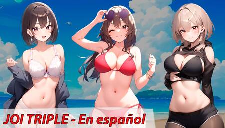 Spanish hentai JOI. 3 friends want masturbate you on the beach.