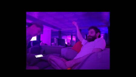 Getting fucked from behind on good vibe couch while the boyfriend is upstairs