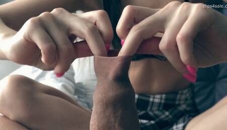 Teen girl aggressively plays with foreskin (1080p HD)