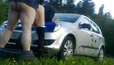 Bends me on the hood of the car and fucks me like a PIG PART 1
