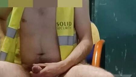 Security Guard strip in work locker room and cum