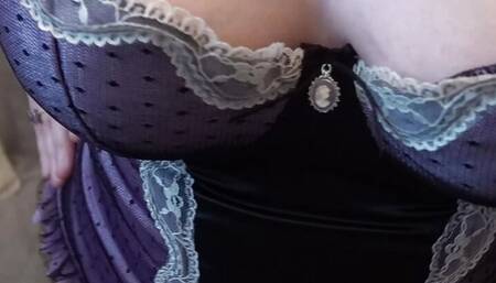 Wife striptease in Basque and Holdup Stockings
