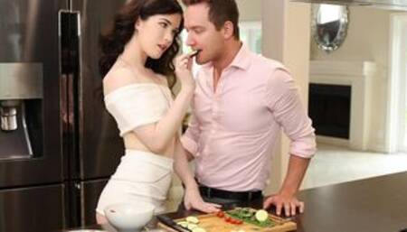 Curly-haired young hottie Evelyn Claire nailed by a long boner