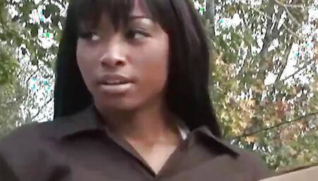 Ebony Babe Loves Getting Pounded by Two Big Black Cocks While on the Job