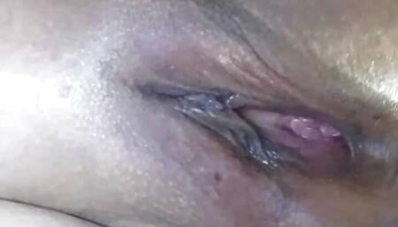 her shaved pussy being touched pleasantly which has contractions and stretches