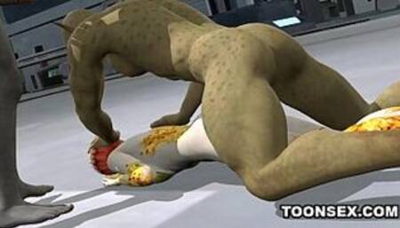 3D Cartoon Alien Vixen Getting a Double Teaming