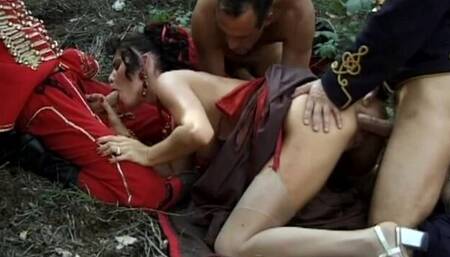 Gorgeous outdoor gangbang action with a glamorous Myrka