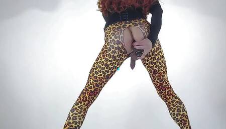 CD Stacy short preview to leopard leggings anal fun