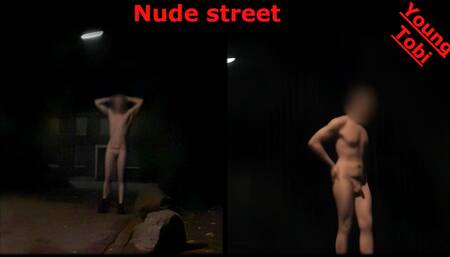 Naked on street in village at night. Nude Young Tobi Exhibitionist Tobi00815