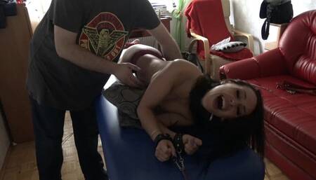 Tickling BellaRose face down topless body