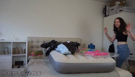 Saskia inflates her black orca and her favourite air matress