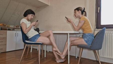 Up and down each others legs