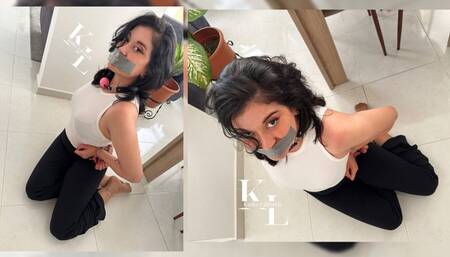 Simona Tied and Gagged in Black Yoga Pants (Pink Ball Gag & Duct Tape Gag)